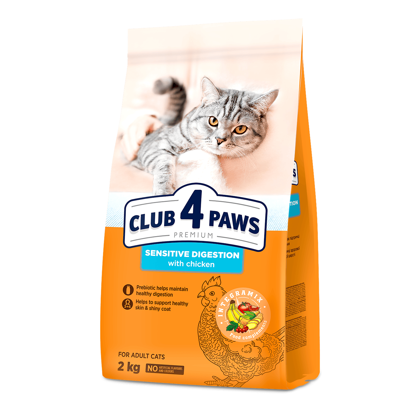 CLUB 4 PAWS Premium "SENSITIVE DIGESTION". Сomplete dry pet food for adult cats